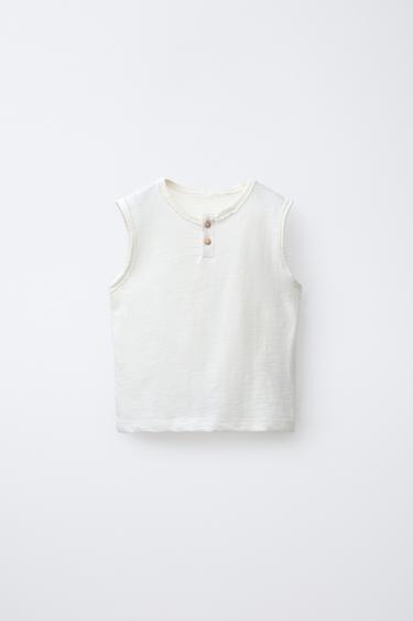 Zara SLEEVELESS HENLEY SHIRT - Ecru