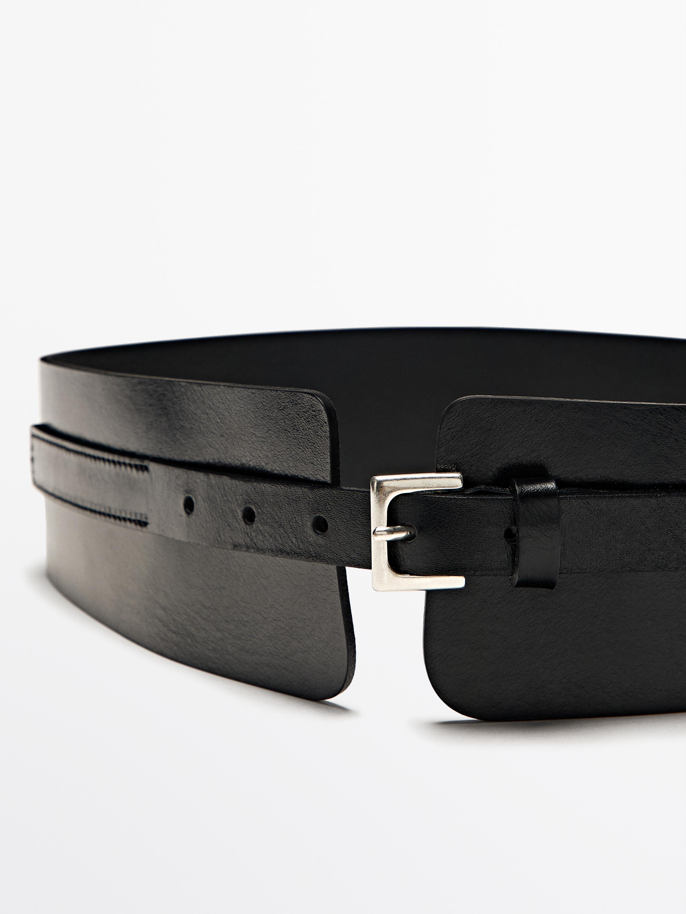 Nappa leather sash belt with square buckle