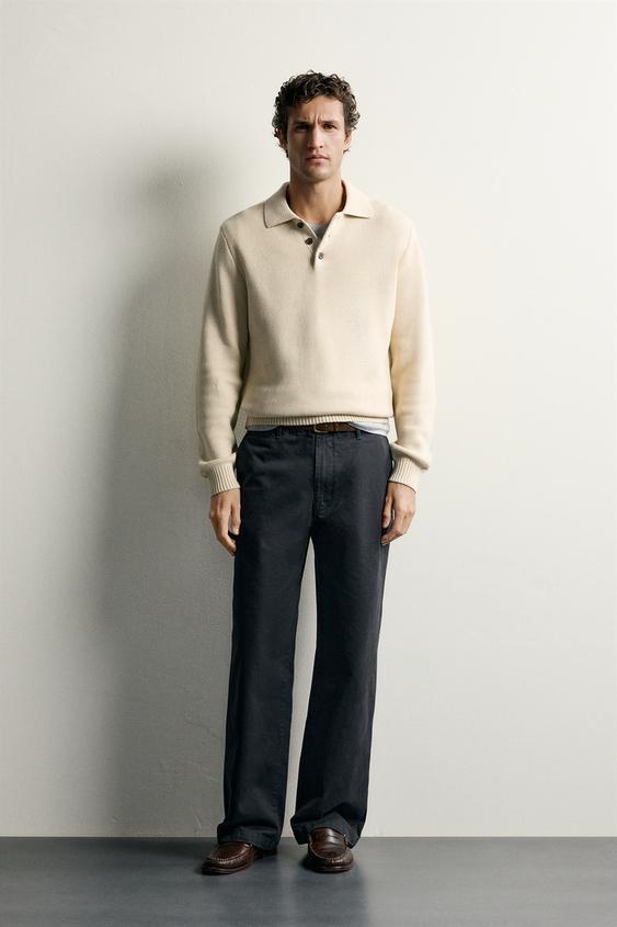 Zara COTTON TEXTURED KNIT POLO - Ecru - Image 0