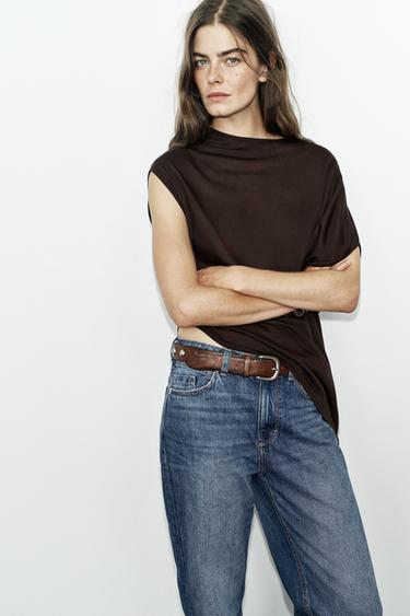 ASYMMETRIC KNIT TOP - Brown by Zara