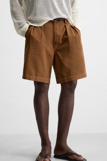 RELAXED FIT PLEATED BERMUDA SHORTS - Caramel by Zara - Image 5
