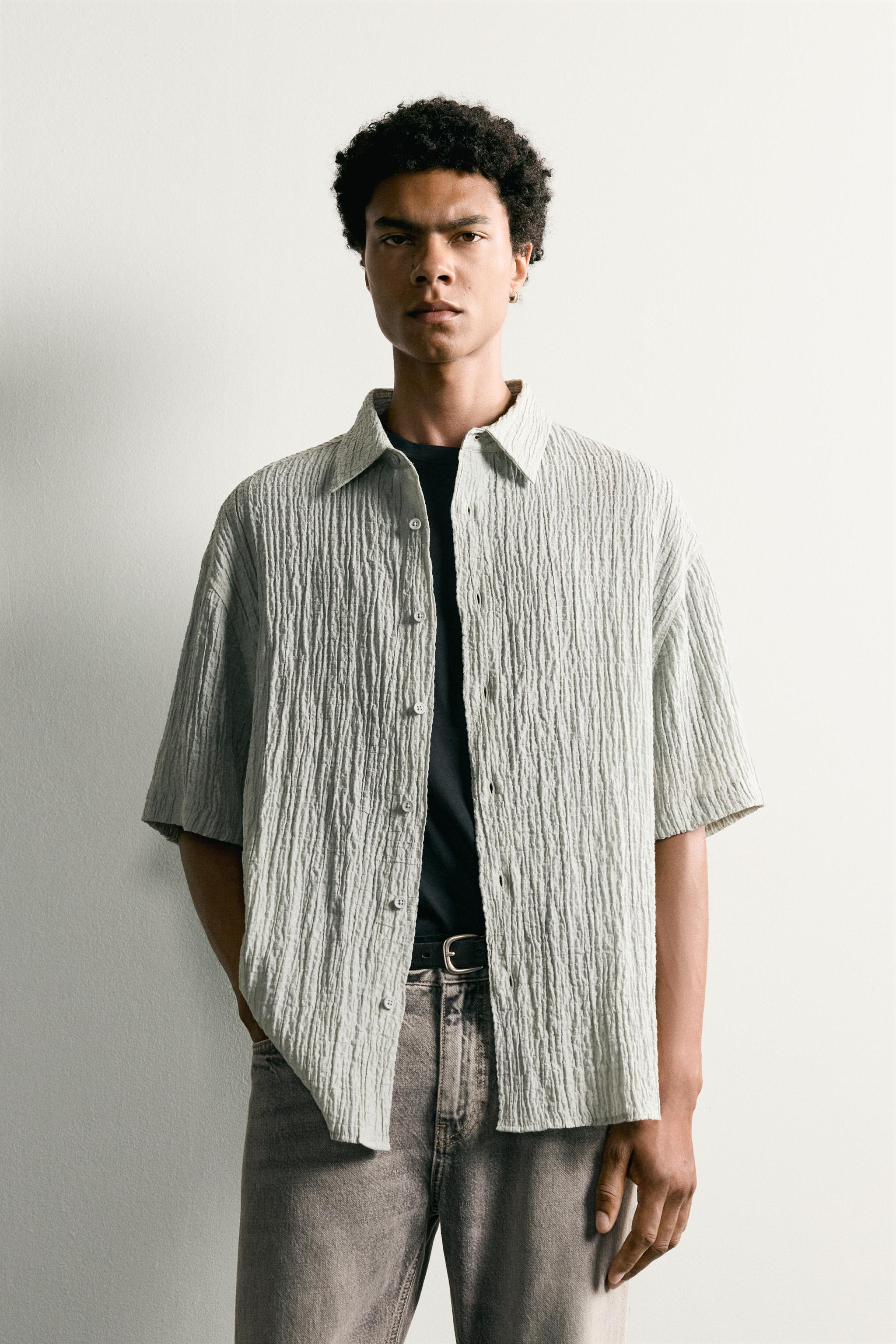 RELAXED FIT TEXTURED SHIRT — Light gray