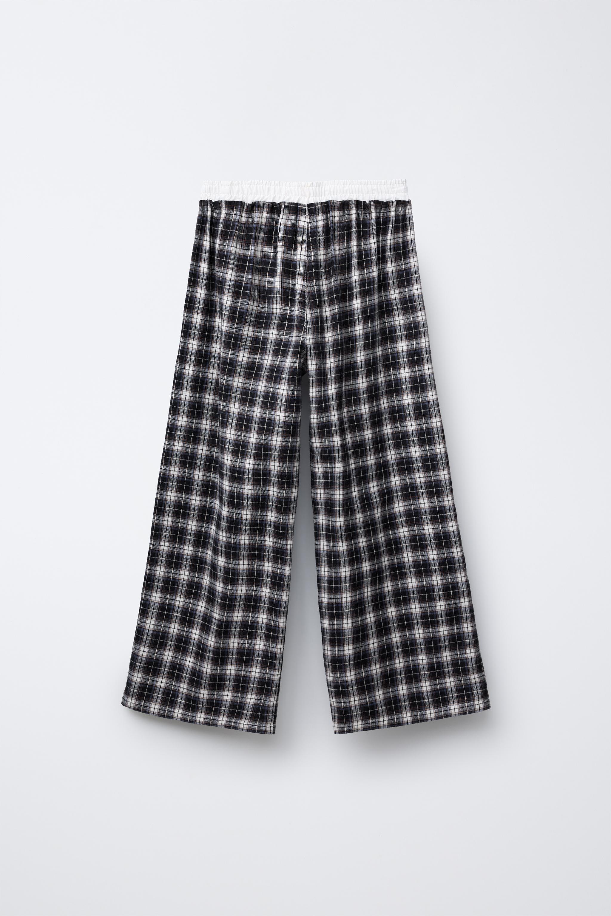 DOUBLE WAISTBAND CHECKED TROUSERS - Ecru / Black | ZARA South Africa