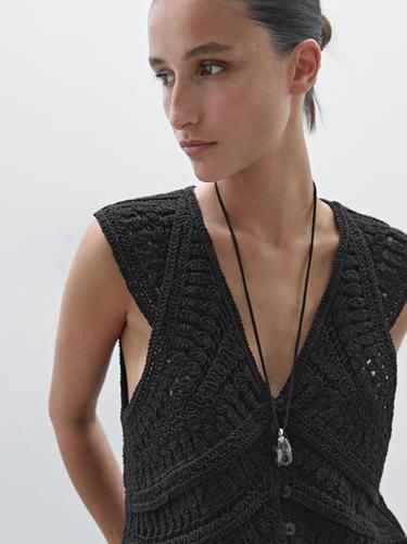 Zara Embellished crochet knit vest - Black