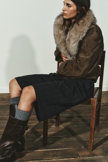 100% SHEEPSKIN SUEDE LEATHER JACKET - Khaki by Zara