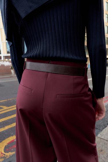 DARTED TROUSERS WITH BELT - Burgundy by Zara - Image 3