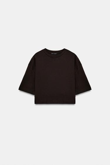 Zara SHORT SLEEVE CROP TOP - Chocolate