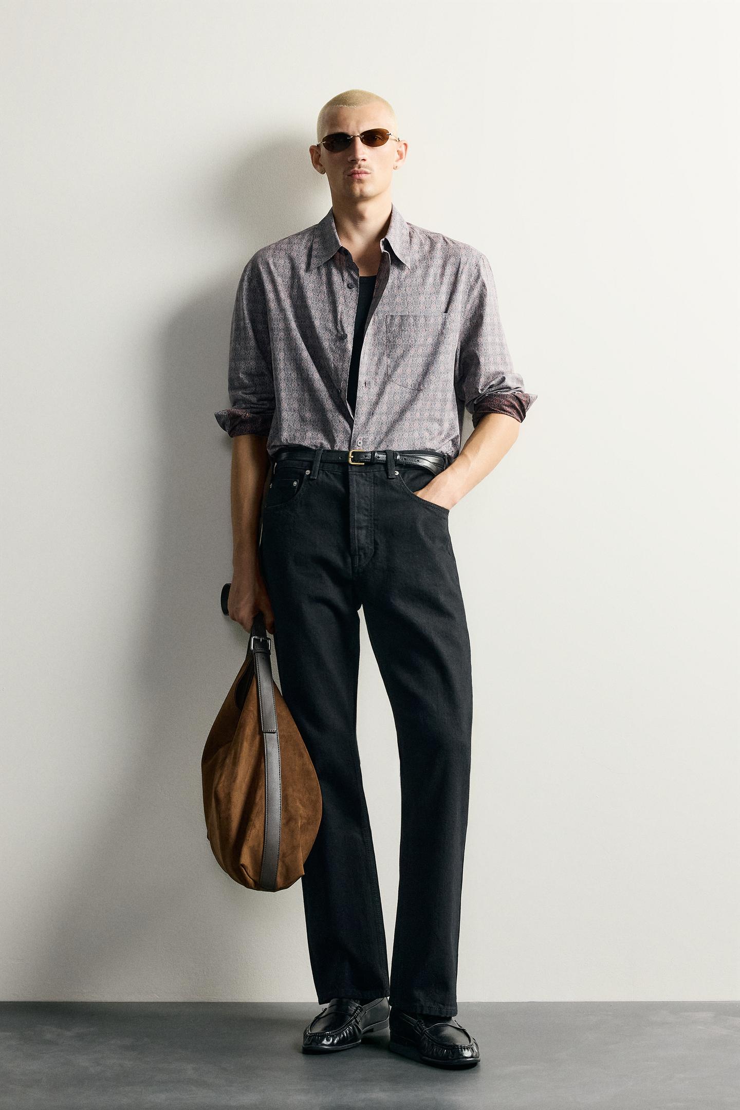 Мужская рубашка Zara Reverse-Effect Geometric Print, цвет: Красный