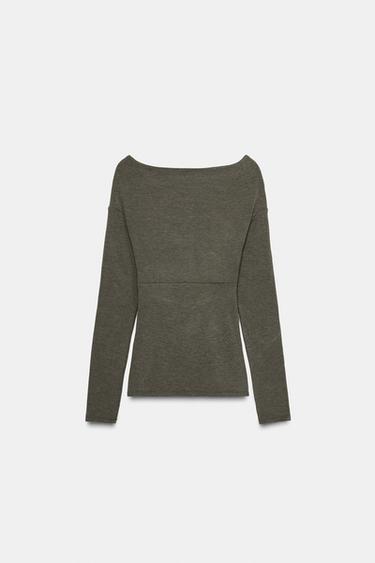 DRAPED SURPLICE NECKLINE TOP - Green marl by Zara
