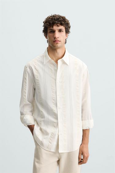 Zara STRIPED SHIRT - Ecru