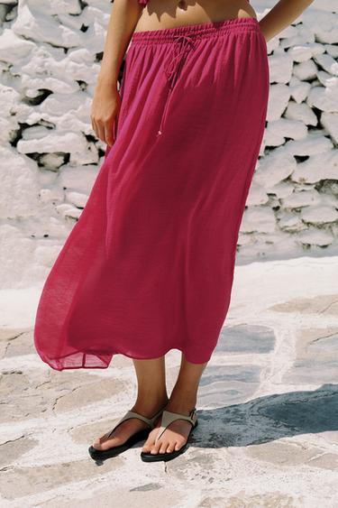 RUBBERISED PRINT MIDI SKIRT - Fuchsia by Zara - Image 1