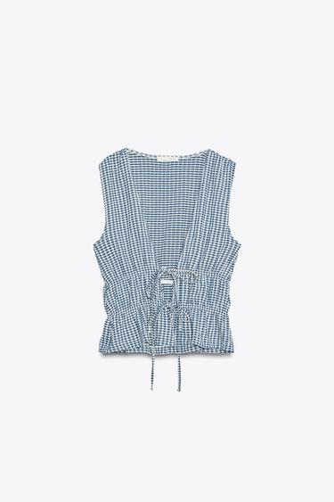GINGHAM TOP WITH TIES - Blue/White by Zara - Image 5