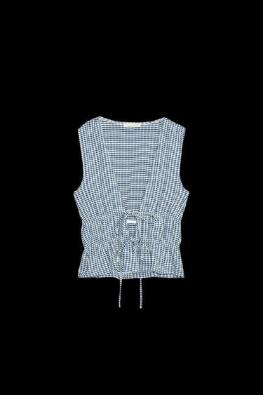 Zara GINGHAM TIE TOP - Blue / White - Image 0