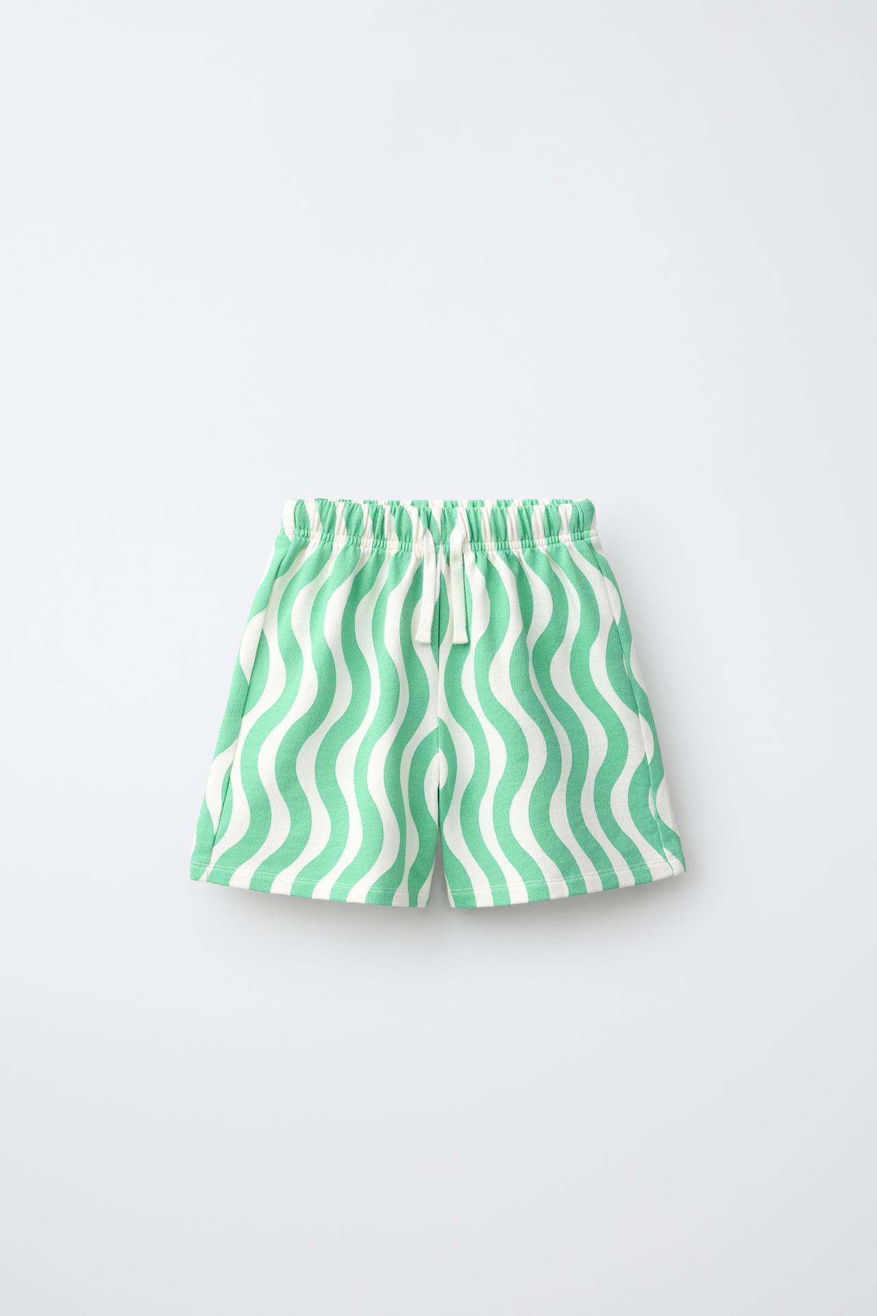 WAVY PRINT PLUSH SHORTS — Green