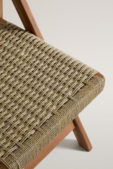 WOVEN TEAK FOLDING OUTDOOR CHAIR — Light beige 2