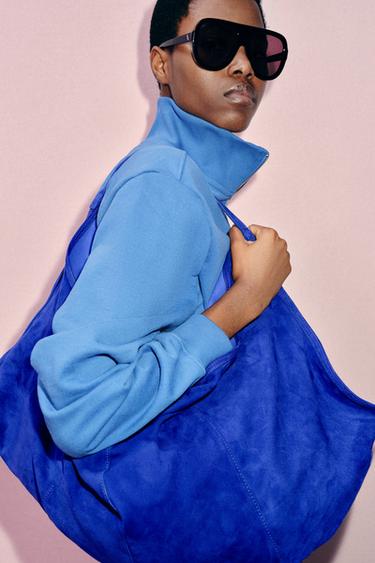 SUEDE BUCKET BAG - Blue by Zara