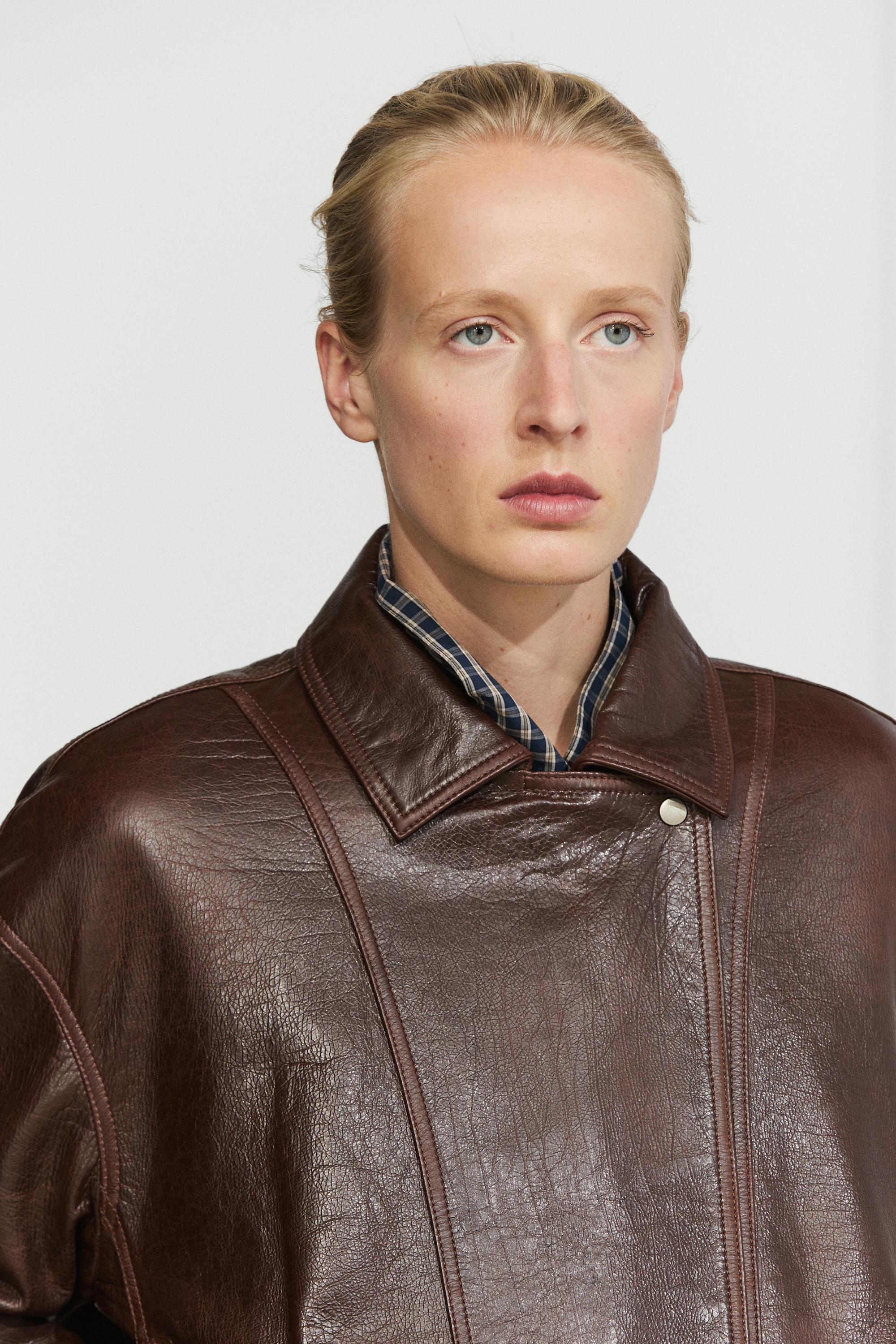 Pleated-detail Nappa leather jacket