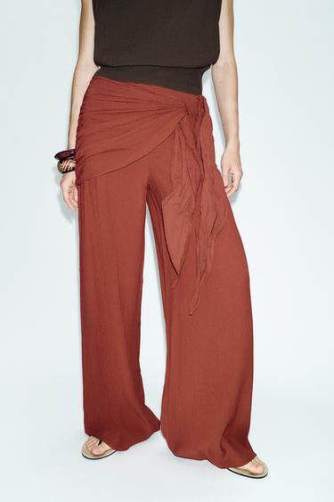 PANTALÓN ANCHO PAÑUELO - Terracota de Zara