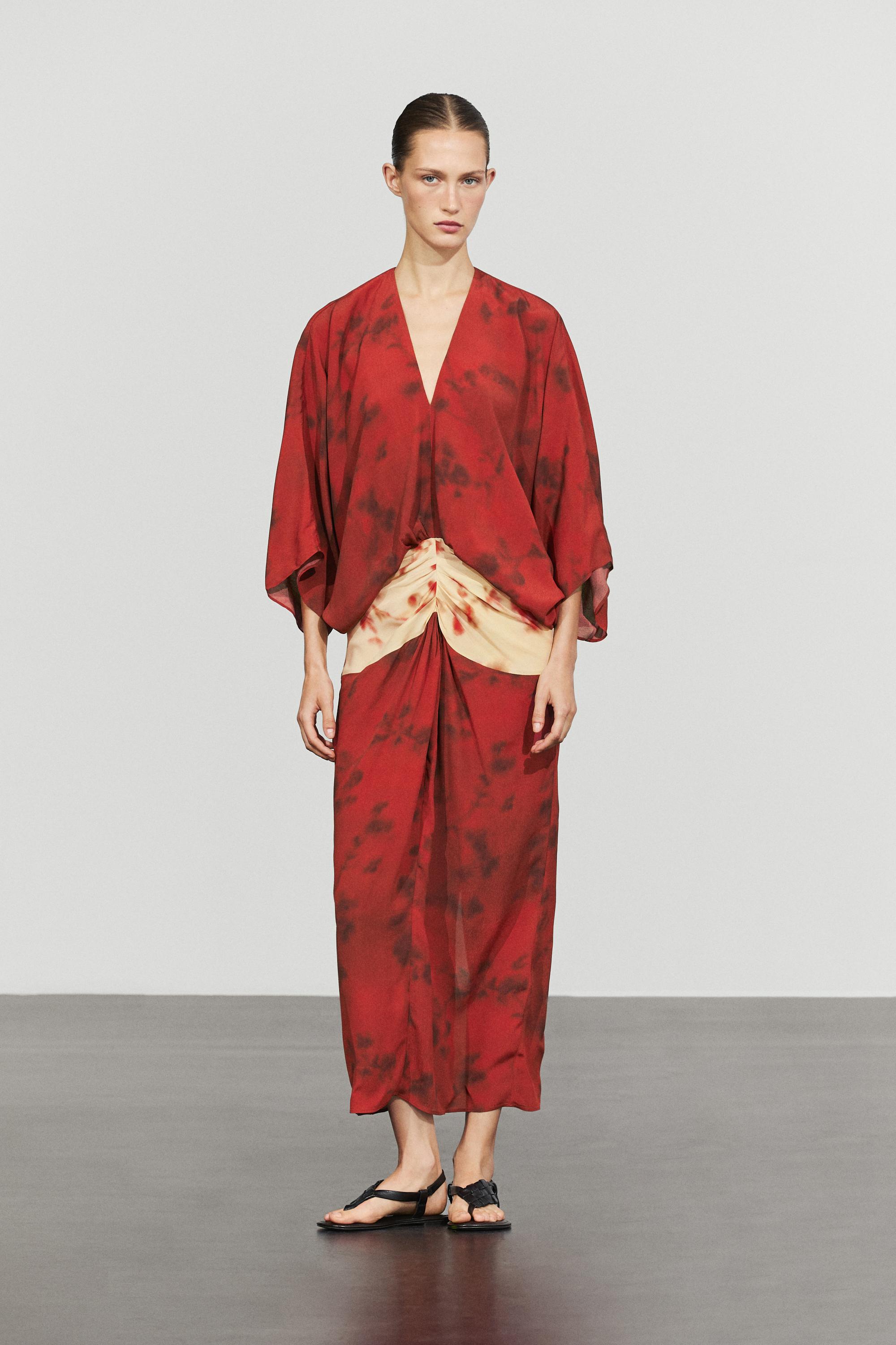 Printed flowing dress with sash detail