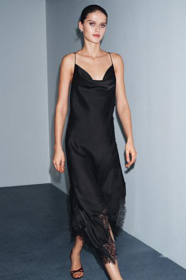 Zara SATIN LACE DRESS ZW COLLECTION - Black