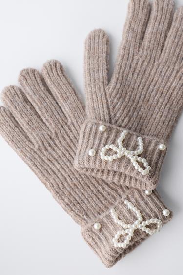 GANTS EN TRICOT PERLES - Marron chiné de Zara - Image 1