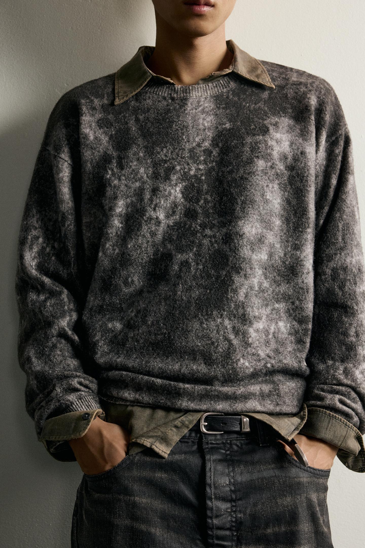 Мужской свитер Zara Abstract Print Relaxed Fit, цвет: Серый — фото 6