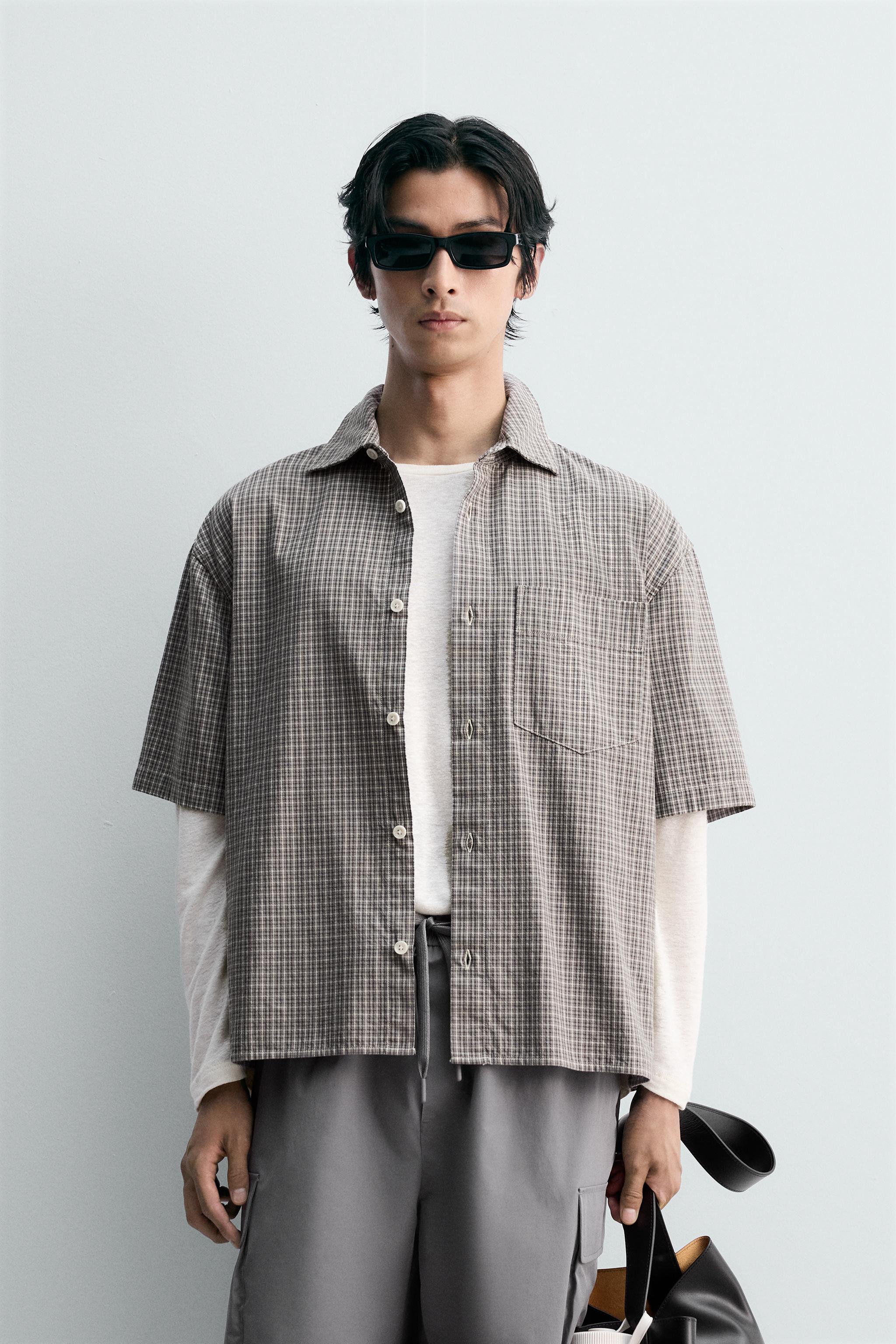 テクスチャー入り生地チェック柄シャツ - グレー | ZARA Japan