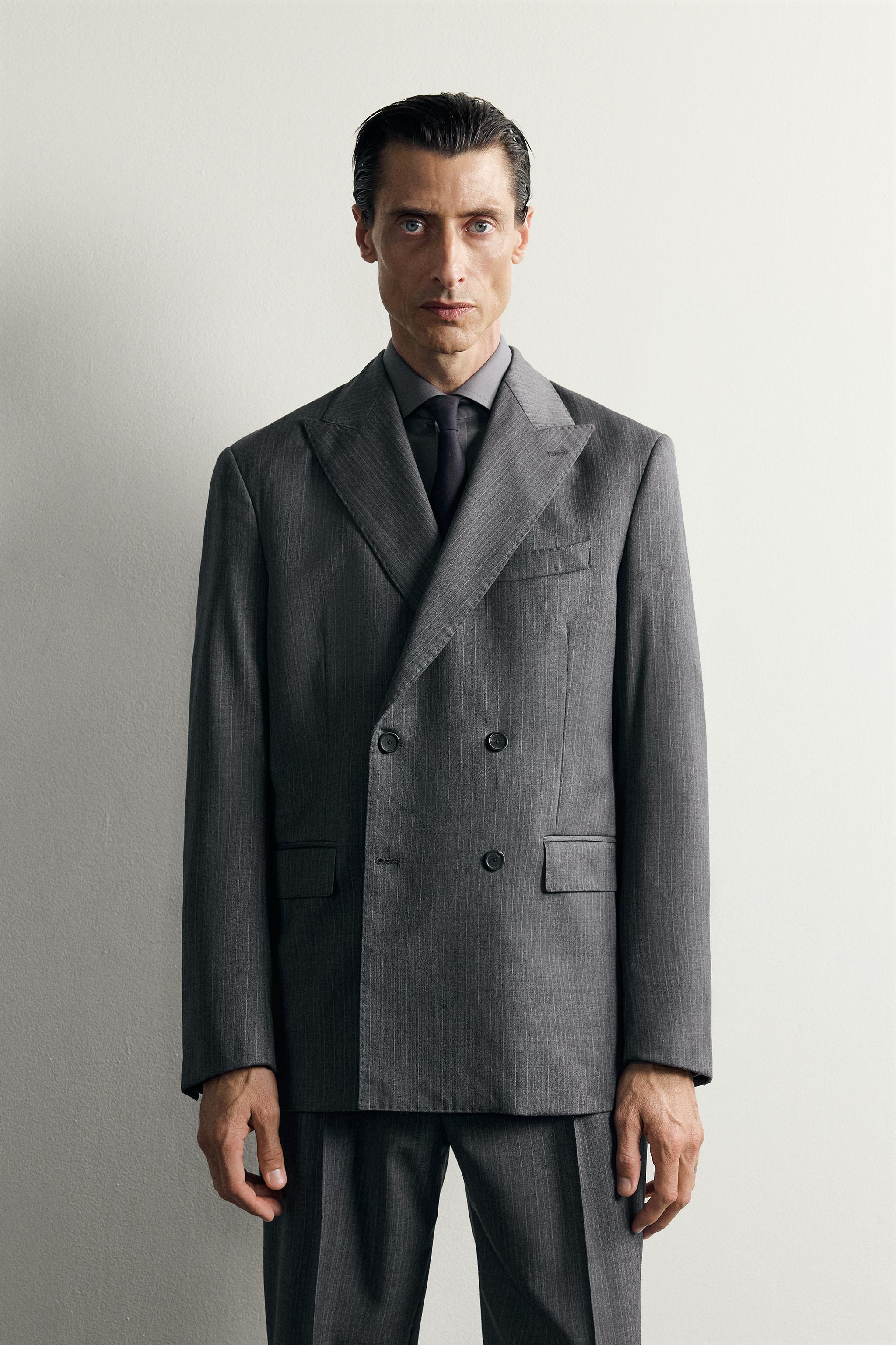 Zara ÇİZGİLİ %100 YÜN TAKIM BLAZER görsel 2