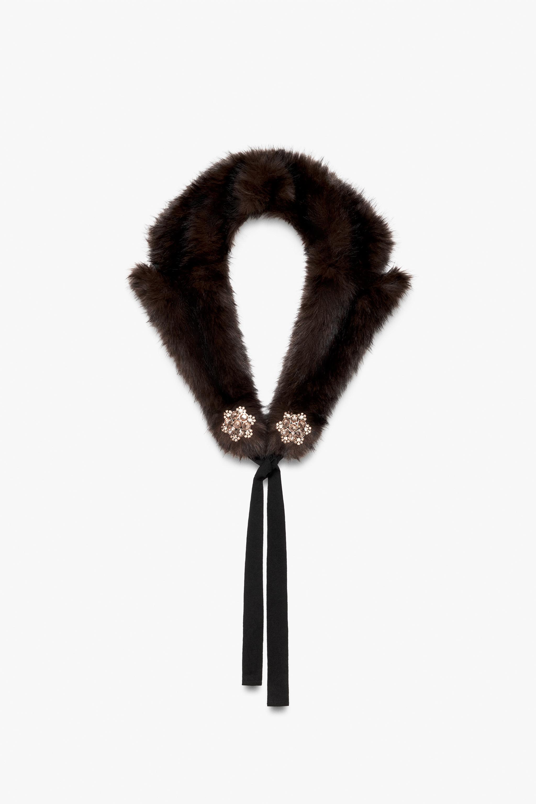 Faux Fur Collar With Jewel Brooches by Zara