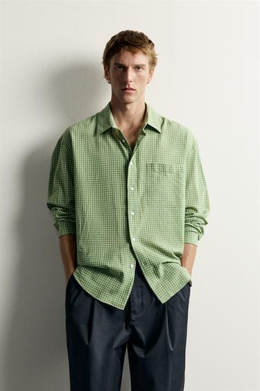 RELAXED FIT CHECK SHIRT - washed green by Zara