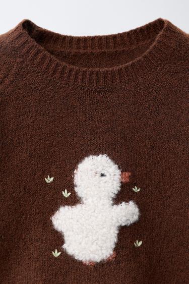 EMBROIDERED DUCK KNIT SWEATER - Brown by Zara - Image 2