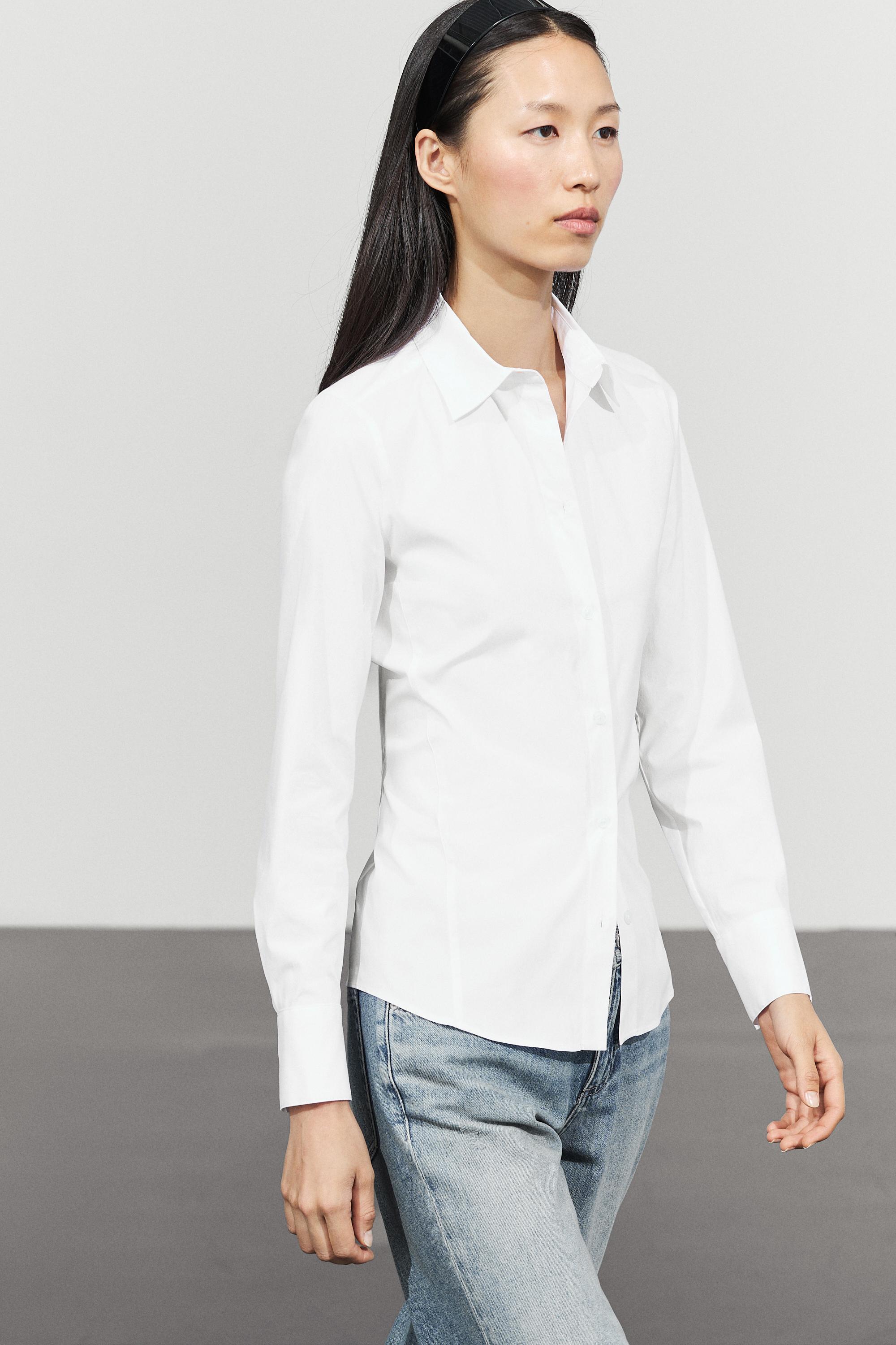 Cotton blend poplin shirt — White