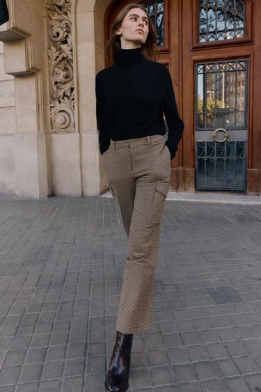 HOUNDSTOOTH CARGO TROUSERS - Black / Brown by Zara - Image 0