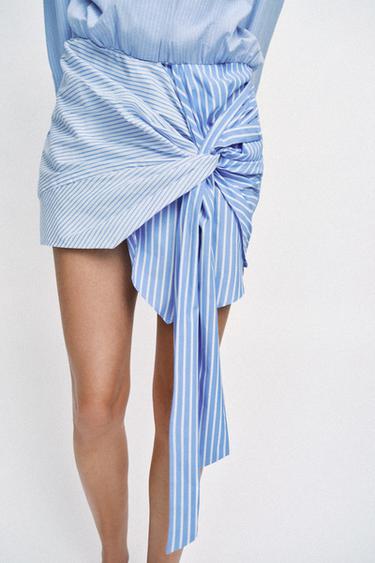 ROBE CHEMISE COURTE À NŒUD - Bleu / Blanc de Zara - Image 3