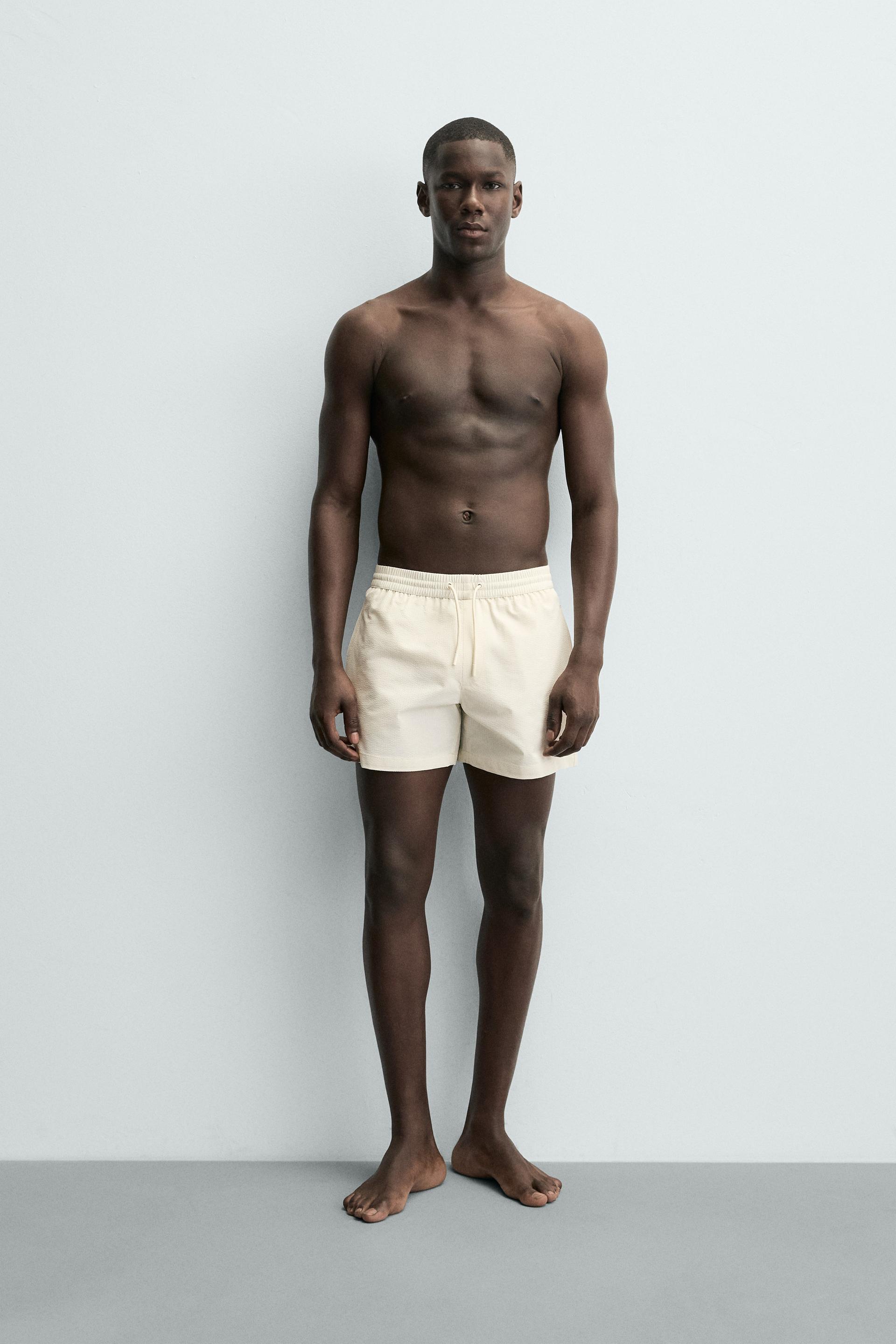 Mid-Length Seersucker Swim Shorts