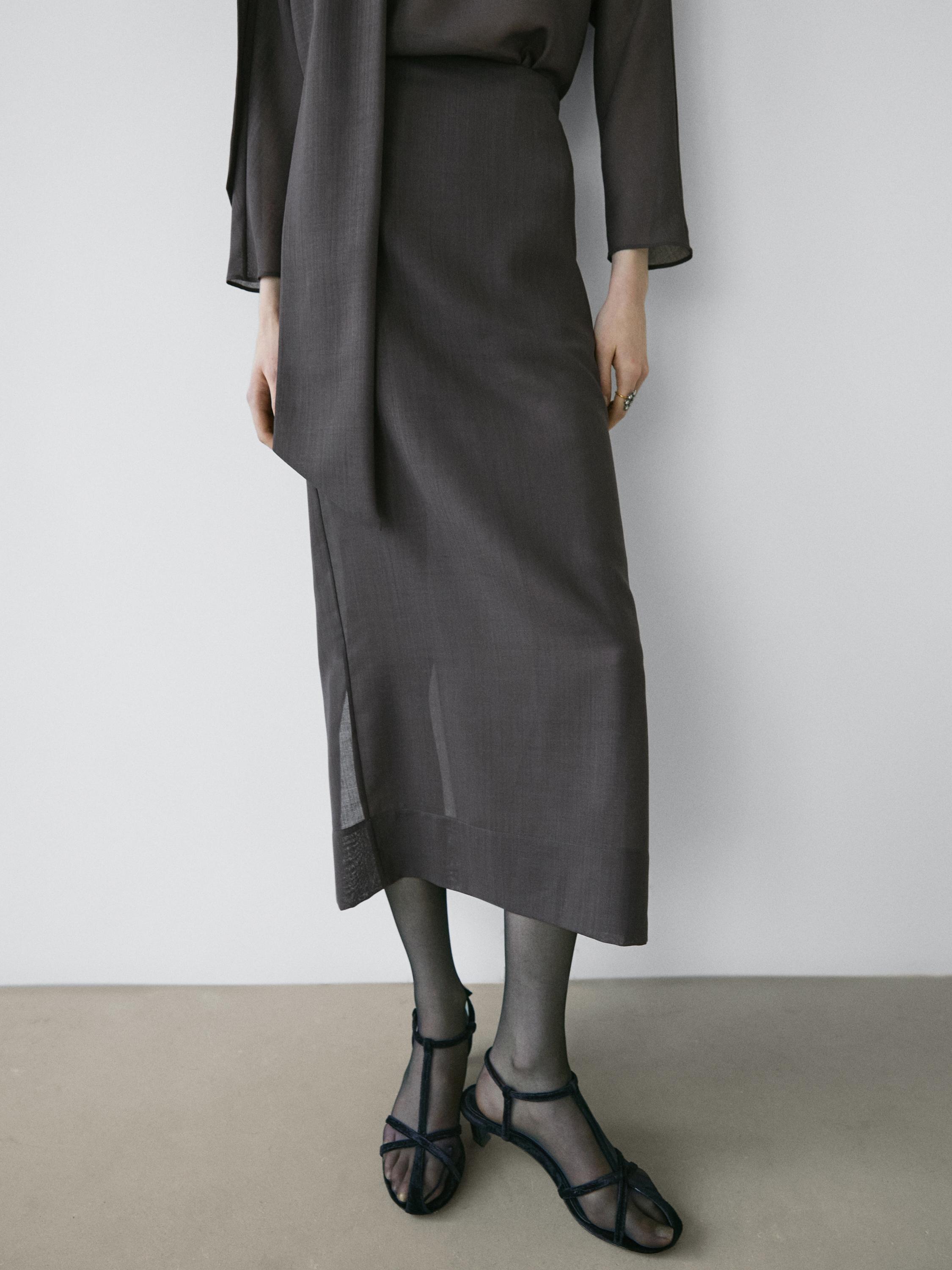 Straight midi skirt with sheer detail - STUDIO