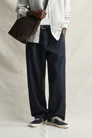 HEMP AND COTTON RELAXED FIT PANTS — Dark navy 2
