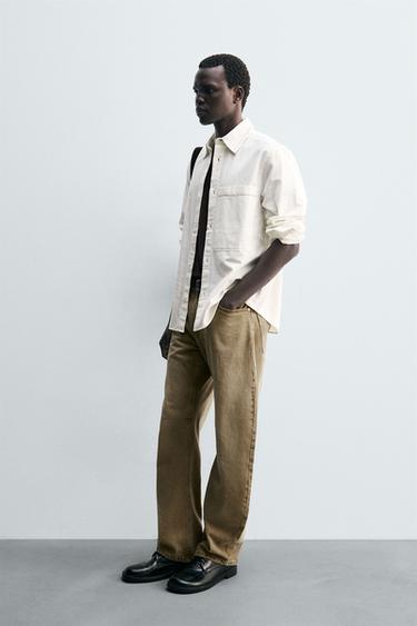 CHEMISE EN COTON ET LIN BRODÉE - Écru de Zara - Image 3