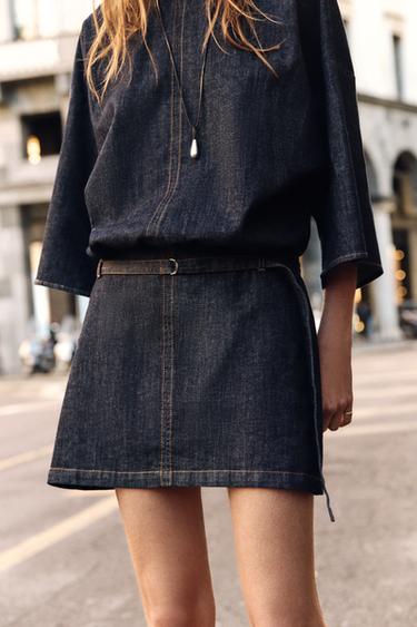 Z1975 SHORT DENIM DRESS WITH BELT - Blue by Zara - Image 3