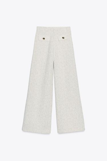Zara TEXTURED PANTS - Ecru