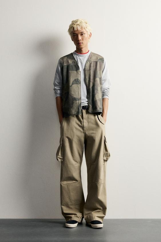 Zara WASHED ABSTRACT PRINT VEST - Khaki - Image 0