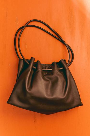 Zara Ruched split suede leather bag - Black gold