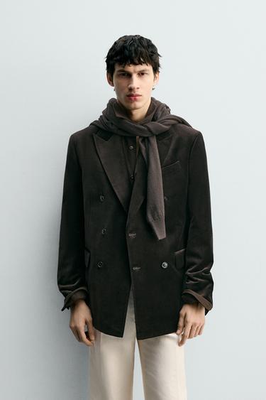 REGULAR FIT VELVET BLAZER - Brown by Zara