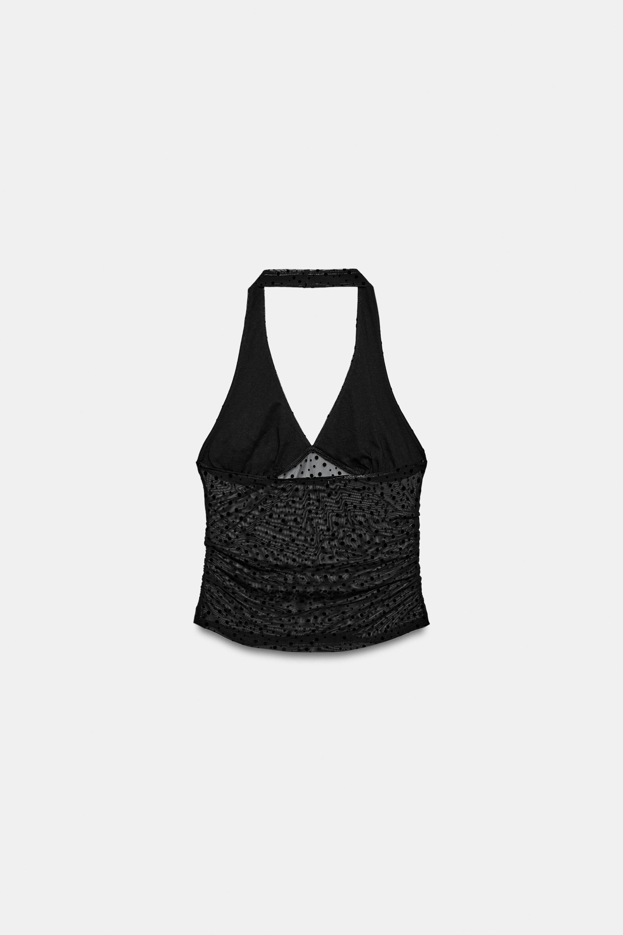 DOTTED MESH HALTER TOP