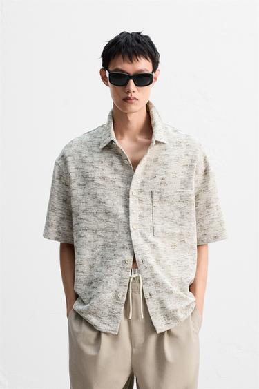 CONTRAST TEXTURED OVERSHIRT - Light beige by Zara