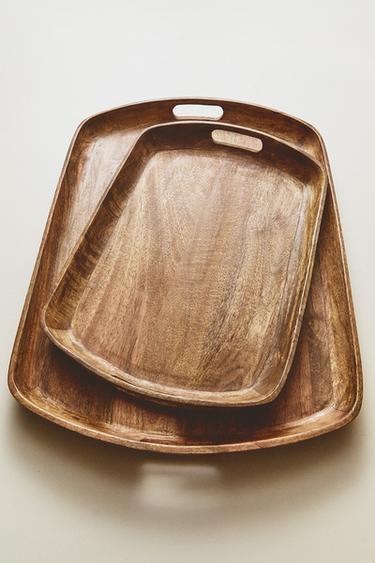 WOODEN TRAY WITH HANDLES - Light beige by Zara
