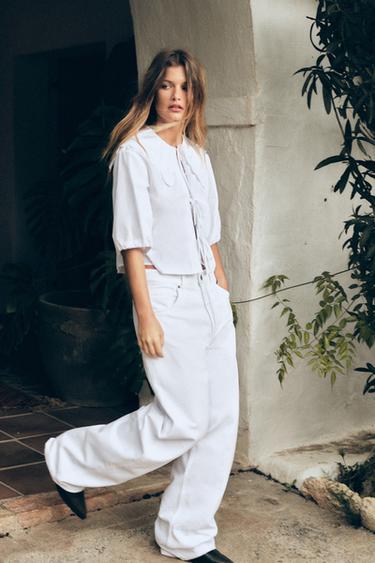 Zara BIB COLLAR POPLIN SHIRT - White - Image 0