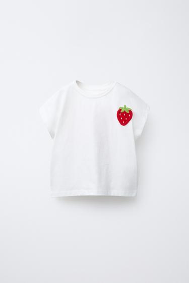 EMBROIDERED FRUIT PATCH T-SHIRT - White by Zara