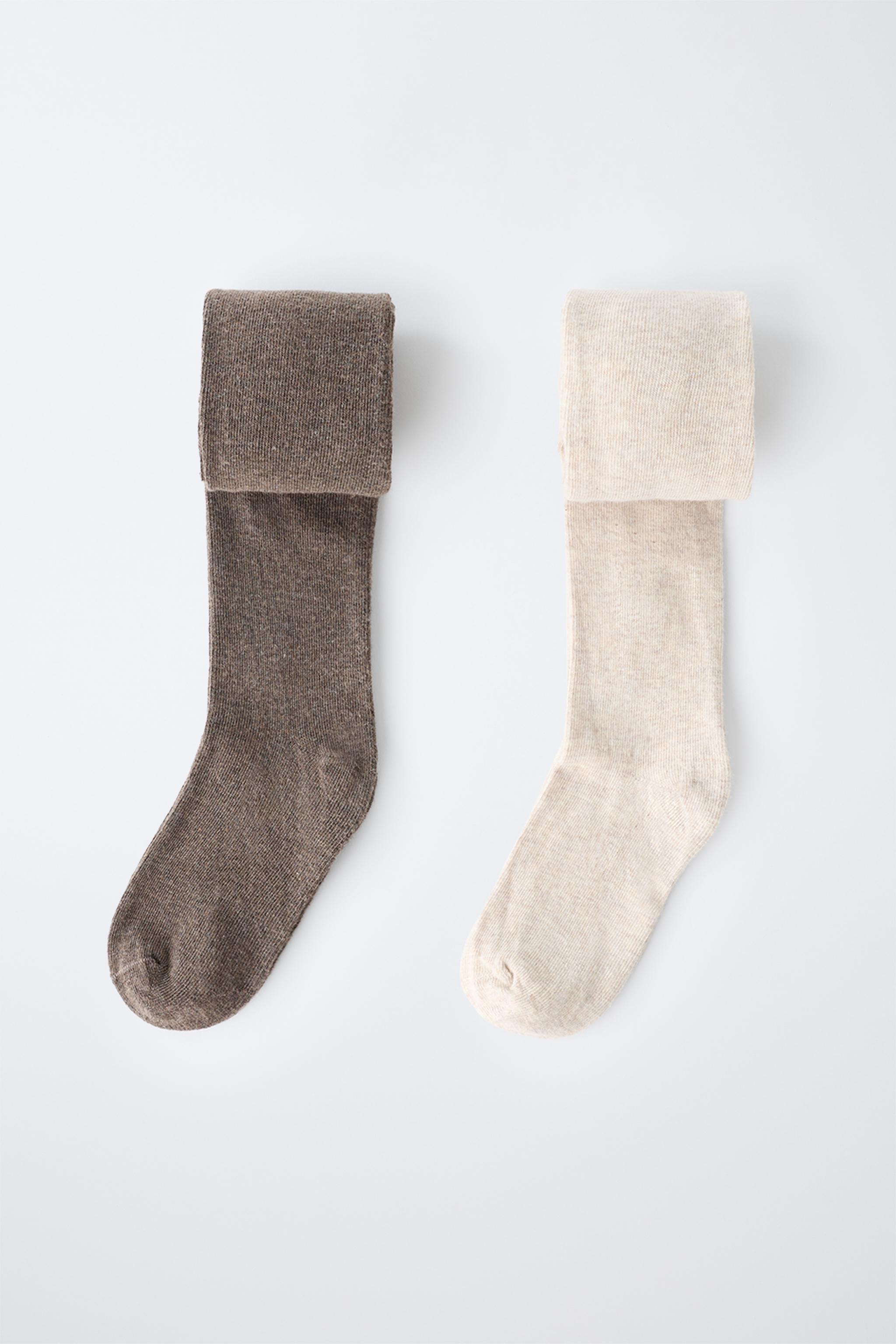 TWO-PACK SOLID TIGHTS — Light beige
