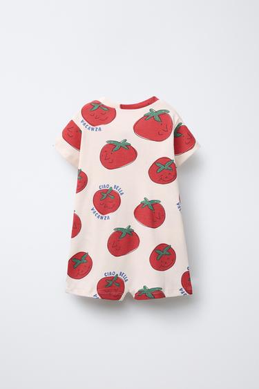 1-18 MONTHS/ TOMATO PRINT SHORT SLEEPSUIT - Ecru by Zara - Image 1